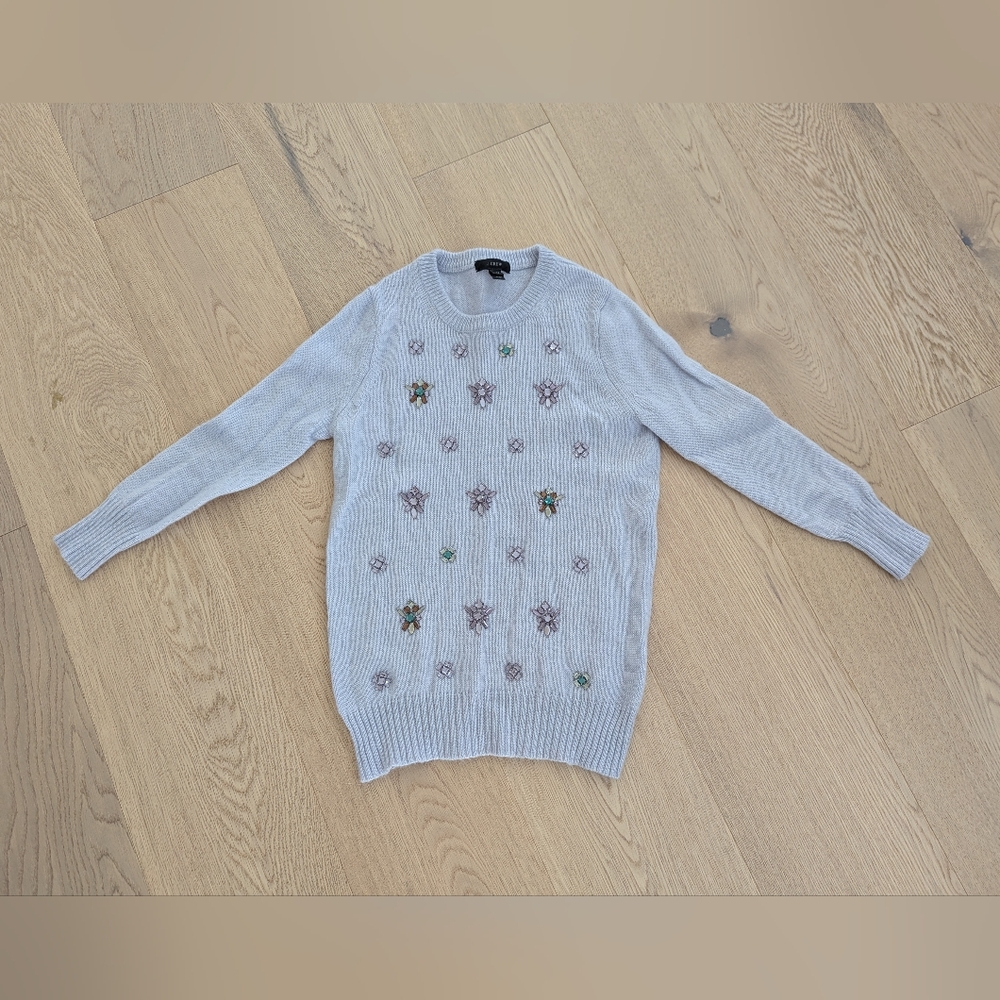 J. Crew Light Gray Sweater with Floral Embroidery